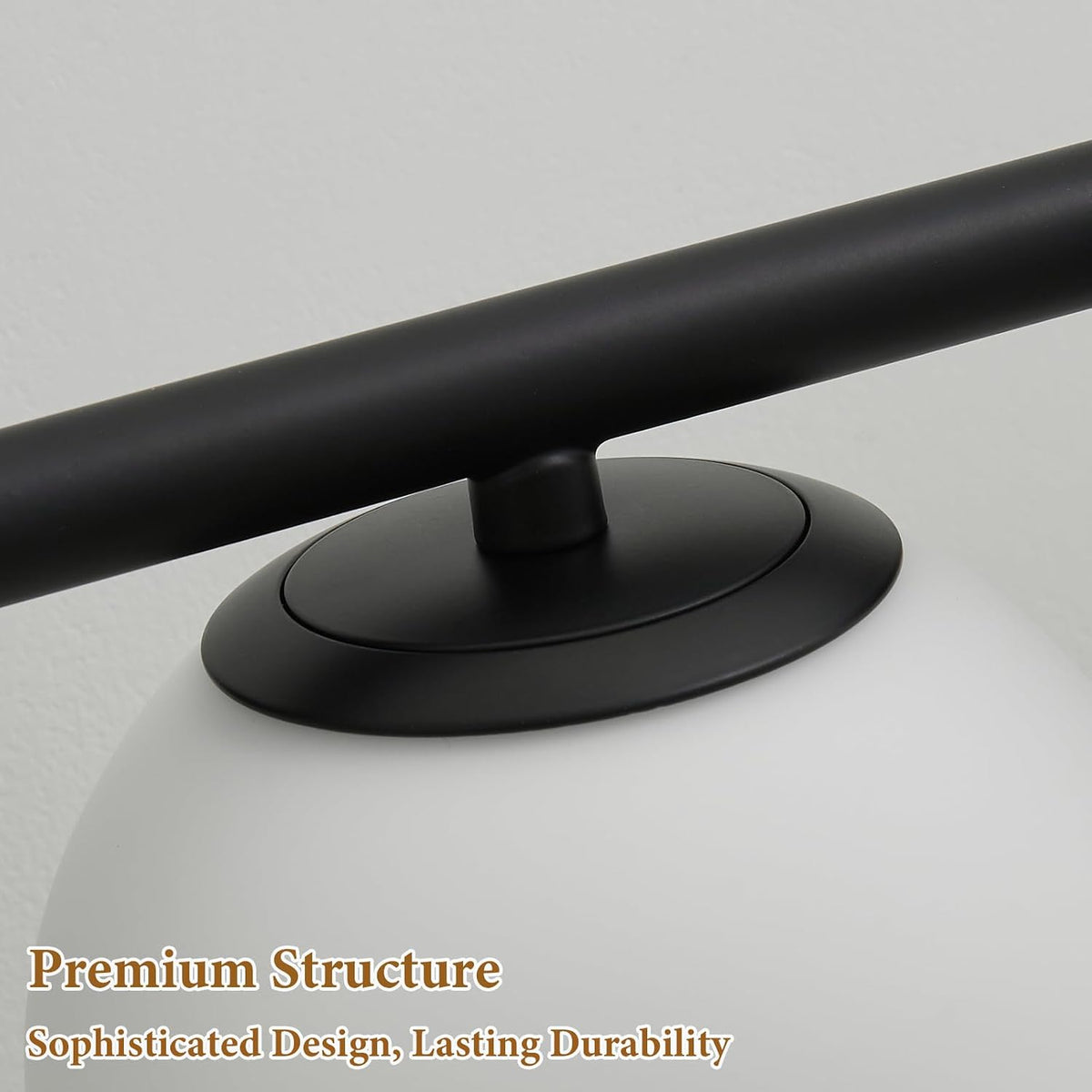 27" Mid Century Modern White Globe Black LED Bathroom Vanity Light | Matte Black Finish, Sleek Mid Century Modern