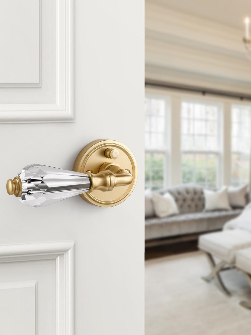 1 Pack Gold Glass Door Lever Privacy Crystal Door Levers Satin Brass Door Lever Interior Brushed Gold Door Handle