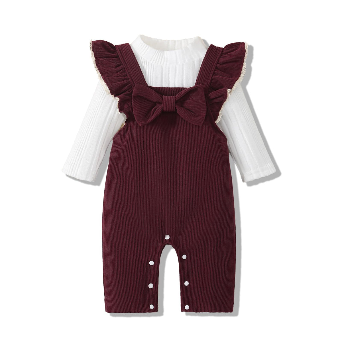 Newborn Baby Girl Fall Winter Corduroy Ruffle Overall Romper Set