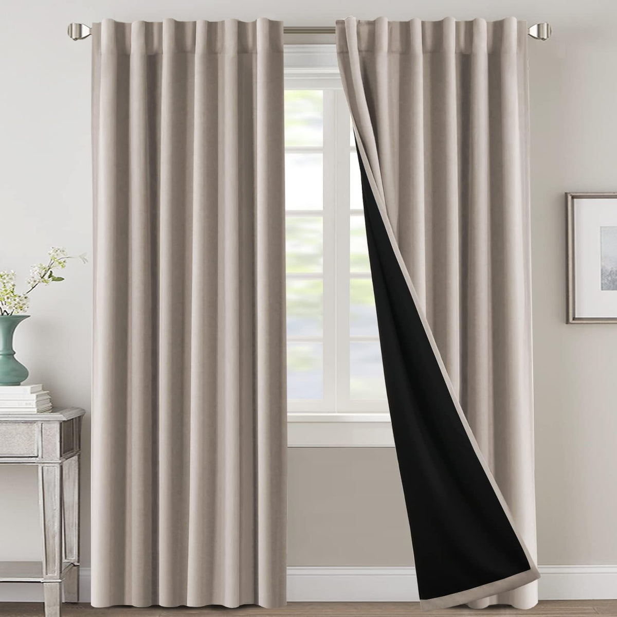 100% Blackout Curtains (Set of 2 Panels) for Bedroom with Black Liner Full Room Darkening Curtains Thermal Insulated Back