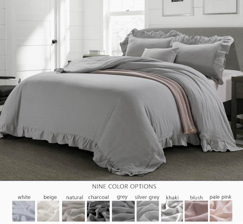 100% Stone Washed French Linen Duvet Cover Set 3 Pieces, 90 inches x 92 inches, Shams 20 inches x 26