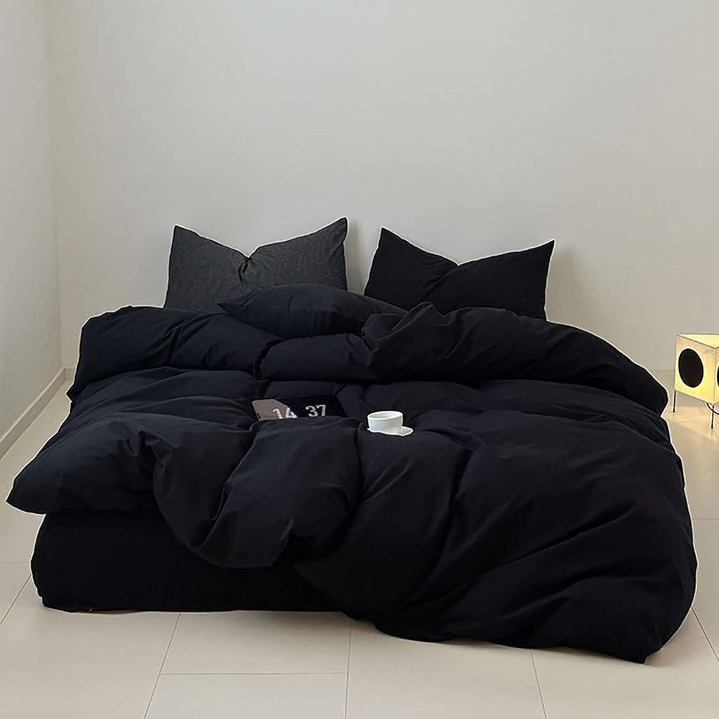 Black Comforters Set Women Men Solid Black Bedding Set Soft Breathable Lightweight Durable