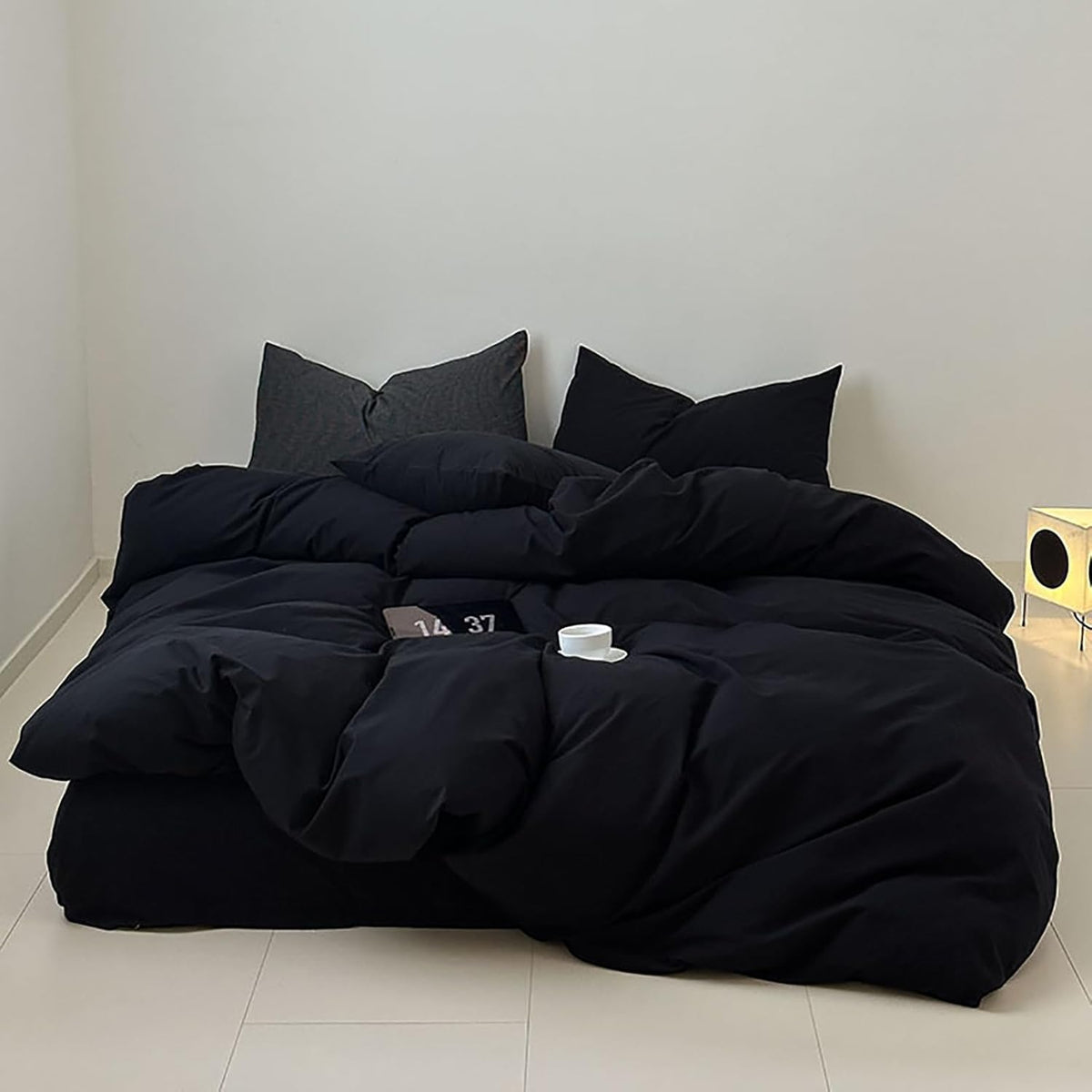 Black Comforters Set Women Men Solid Black Bedding Set Soft Breathable Lightweight Durable