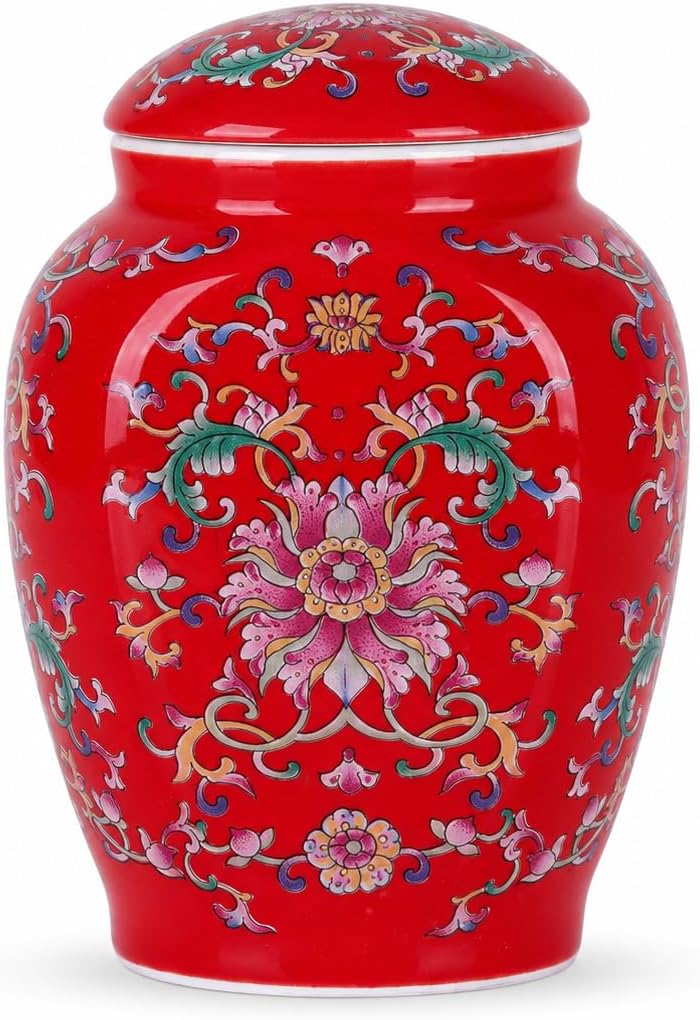 Mini Chinoiserie Ginger Jar, Ceramic Decorative Jar, Small Storage Jar Flower Vase, Chinese Style Floral Vine