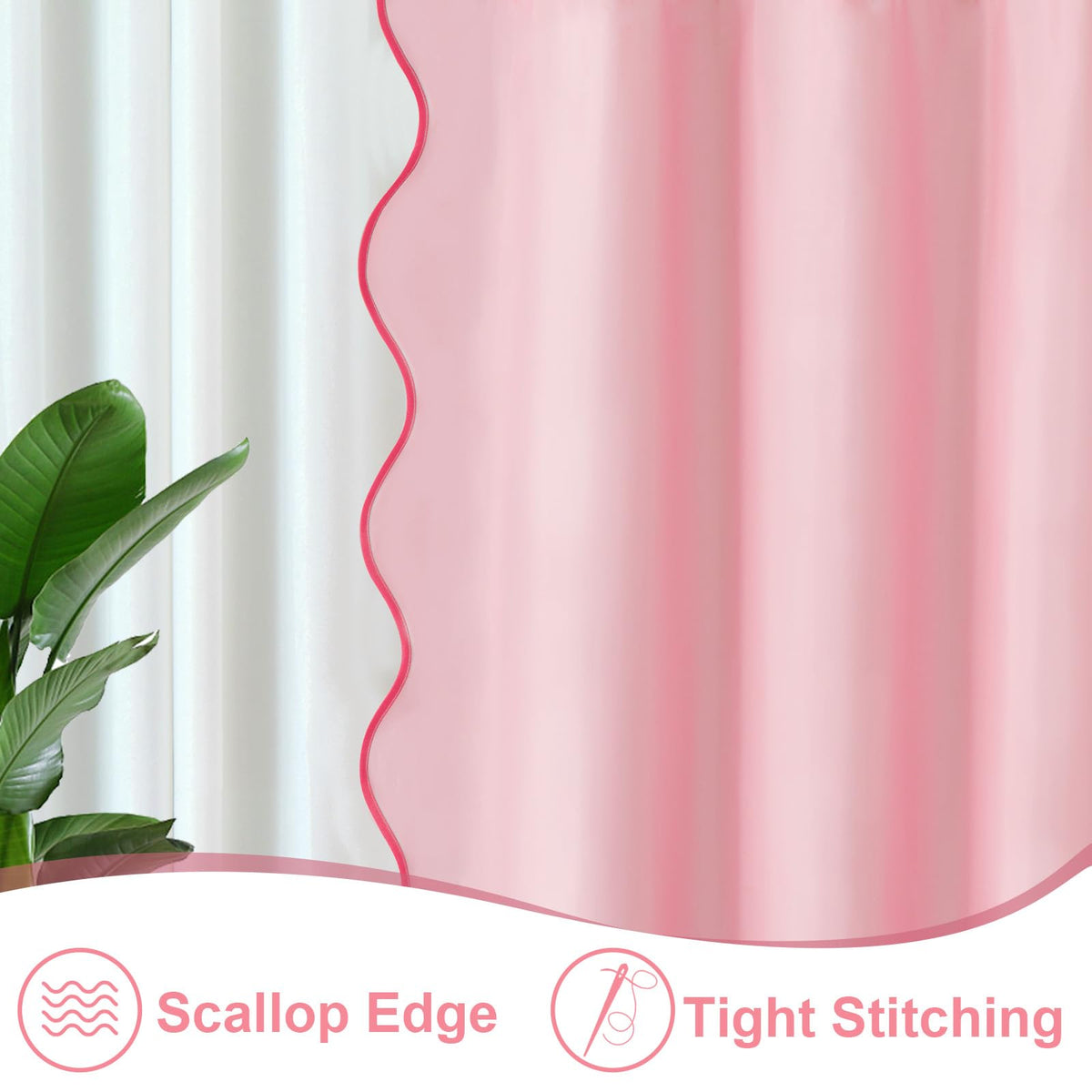 Pink Scalloped Small Stall Shower Curtain 36 W x 72 H Inch, Cute Pink Ruffle Shower Curtains Boho Pretty Aesthetic