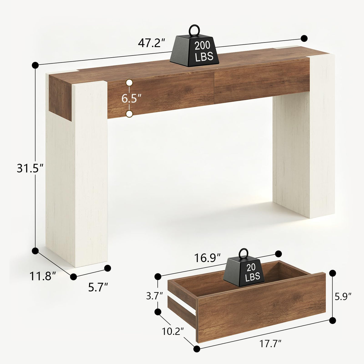 47" Entryway Console Table with 2 Drawers, Farmhouse Sofa Table