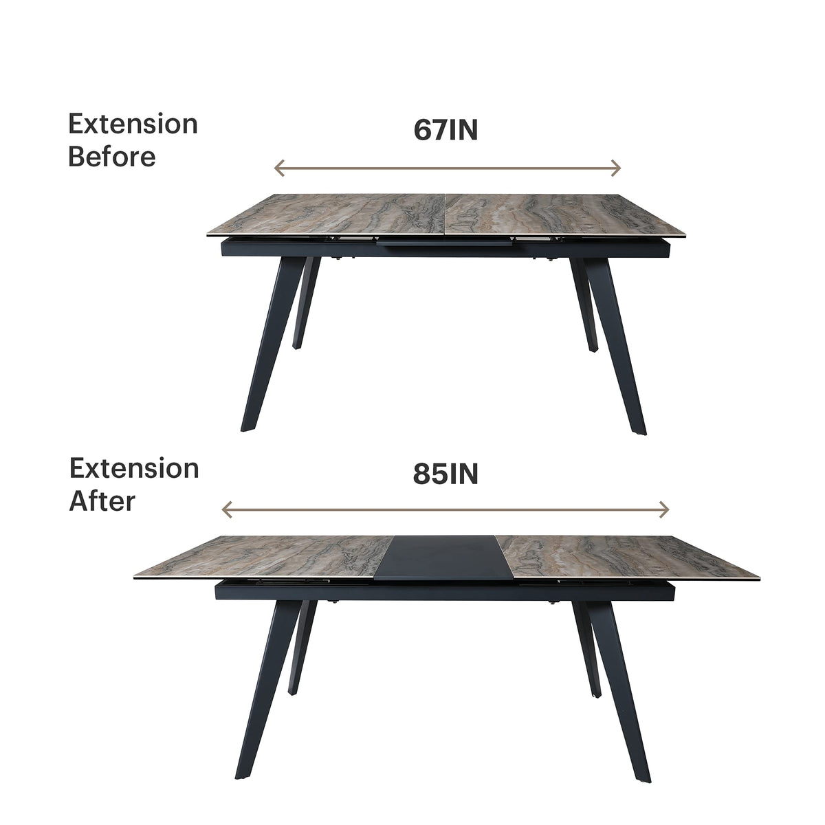 Inspired Saarinen Style Expandable Dining Table for 6-8 Seat, Modern Rectangle Design with Extension Leaf Restaurant, Thicker Top and Carbon