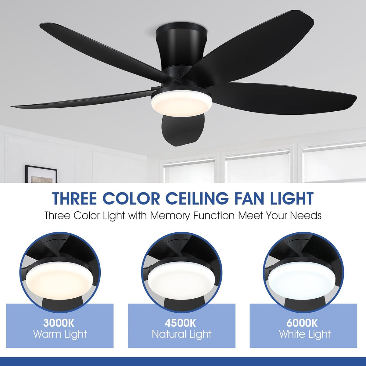 42" Ceiling Fans with Lights-Low Profile Ceiling Fan with Light and Remote/APP Control,Flush Mount,DC Reversible,LED Dimmable Black Ceiling Fans for Bedroom,Indoor/Outdoor Patio Use