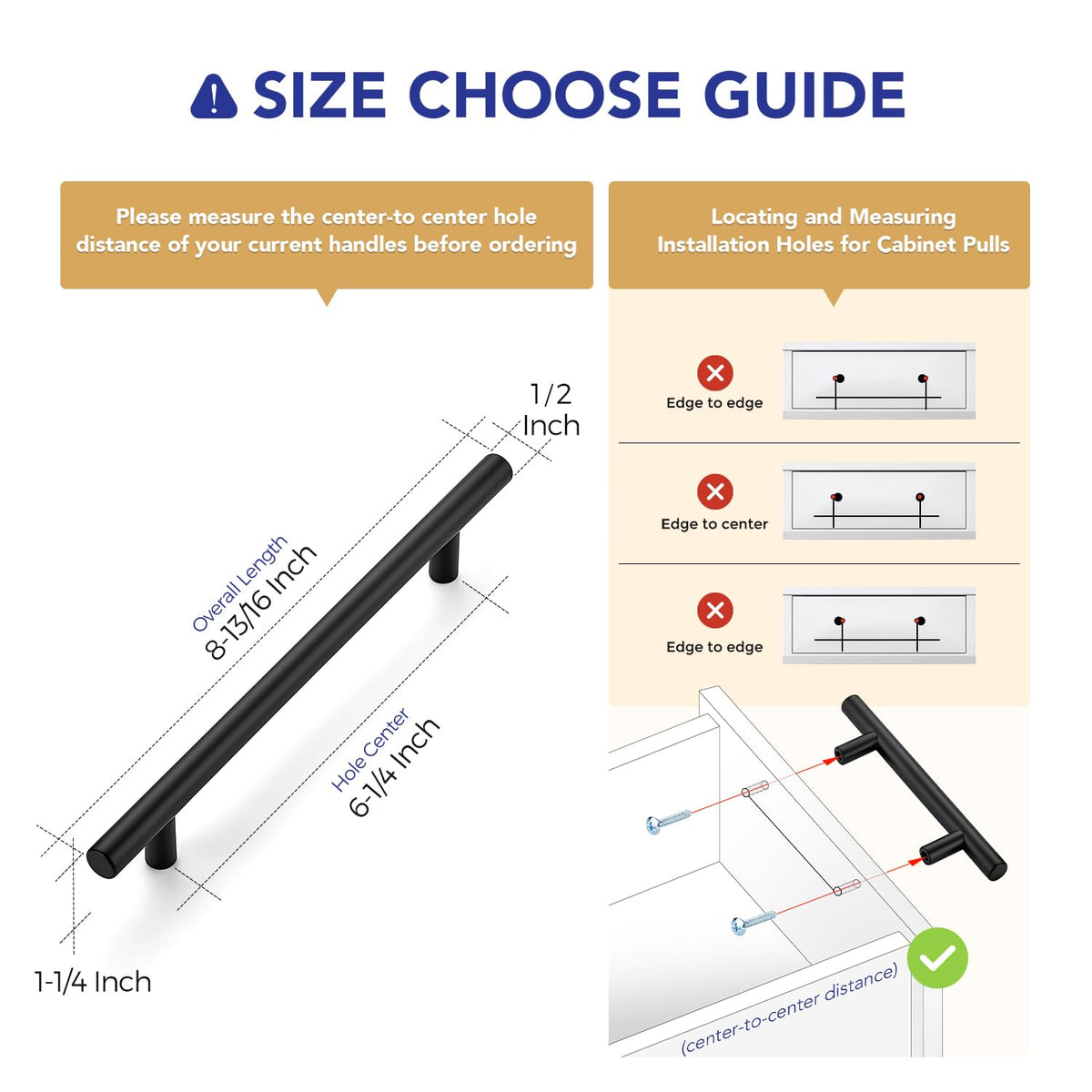 Matte Black Cabinet Handles,Round T Pulls,6-1/4 Inch,20 Pack