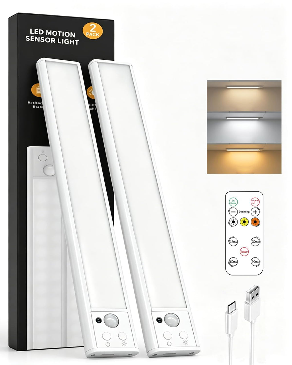 Under Cabinet Lighting,80LED Motion Sensor Light Indoor with Remote,2200mAh Rechargeable Closet Lights