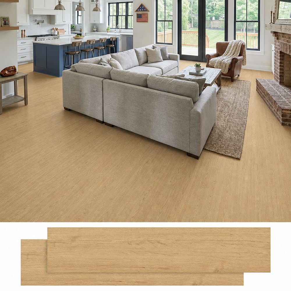 Peel and Stick Floor Tiles, 35in×5.9in 36-Pack Wood Grain Vinyl Flooring, 52 Square Feet, Easy DIY Self-Adhesive