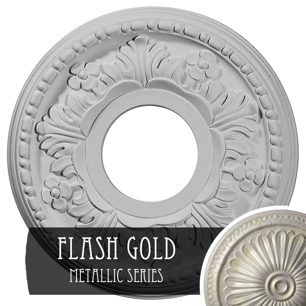 11 7/8"OD x 3 5/8"ID x 7/8"P Helene Ceiling Medallion (Fits Canopies up to 5 1/4"), Hand-Painted Flash Gold