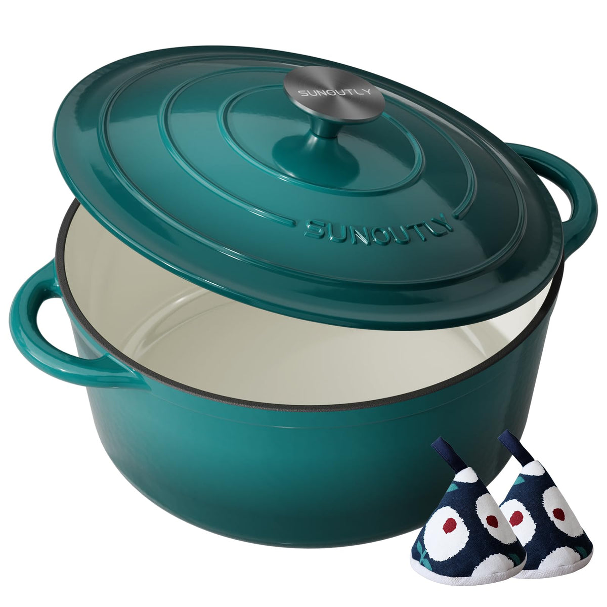 Enameled Cast Iron Dutch Oven, 7.5QT Pot with Lid, Bottle Green