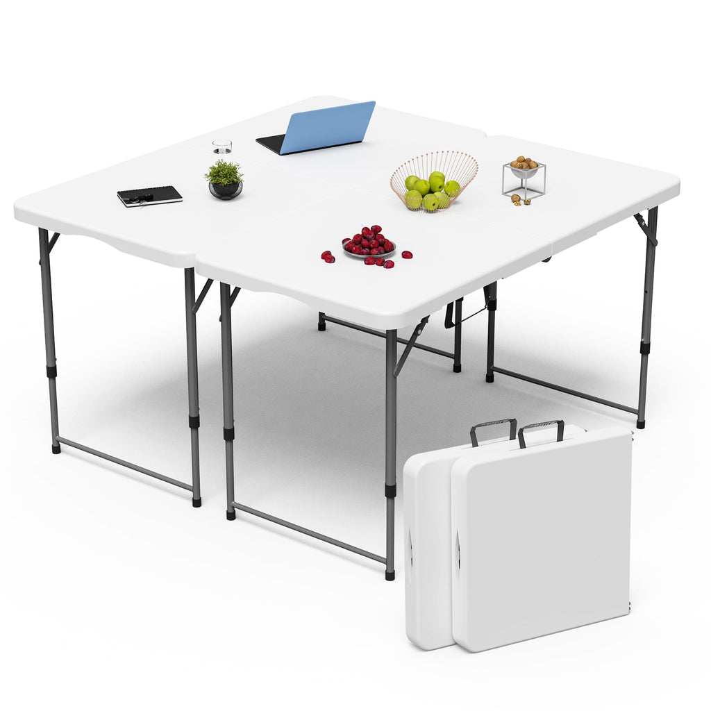 4 FT Folding Table 2 Pack Plastic Foldable Table Adjustable Height