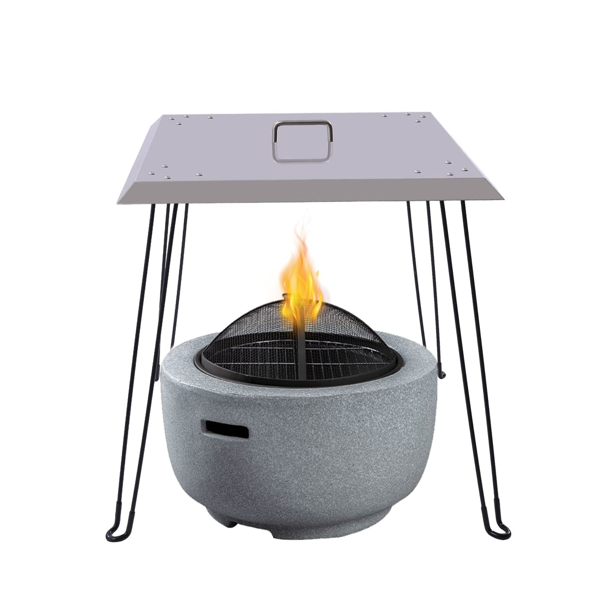 Fire Pit Heat Deflector, 24''x24''x24'' Outdoor Stainless Steel Fire Pit Cover Square Fire Pit Burner Cover to Push