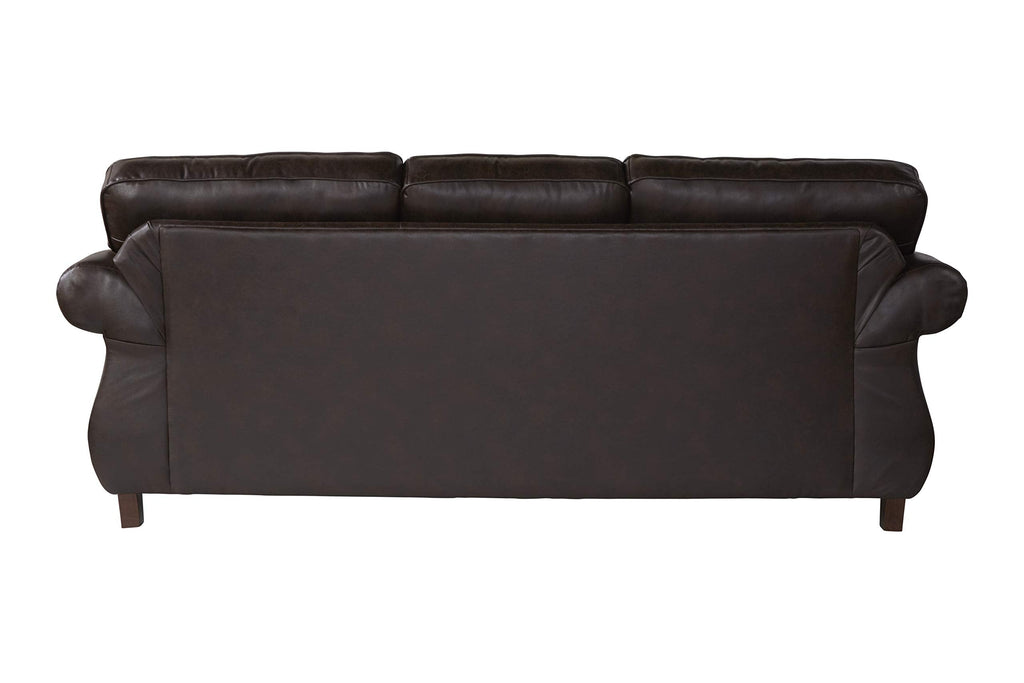 Leinster Faux Leather Sofa and Loveseat with Antique Bronze Nailheads in Espresso