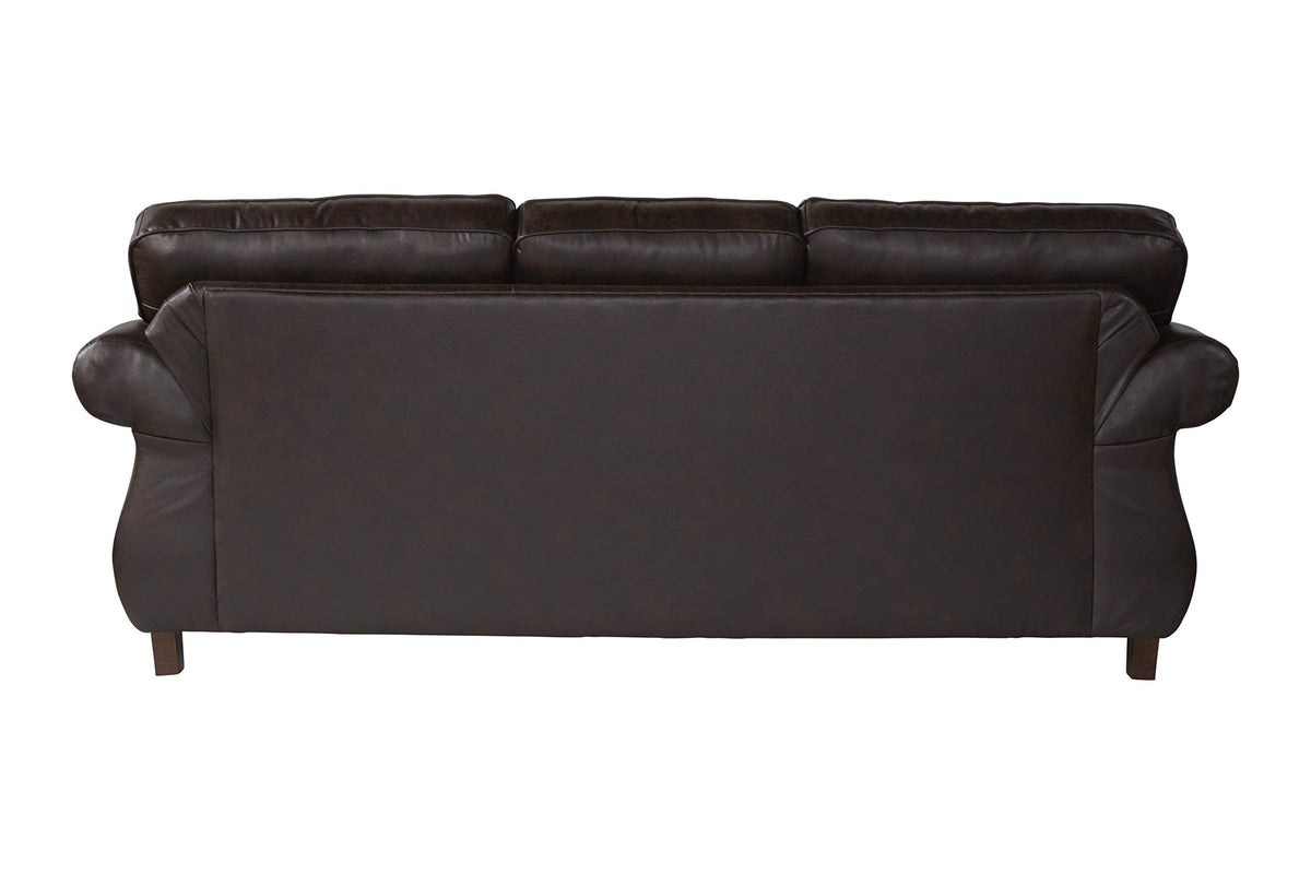 Leinster Faux Leather Sofa and Loveseat with Antique Bronze Nailheads in Espresso