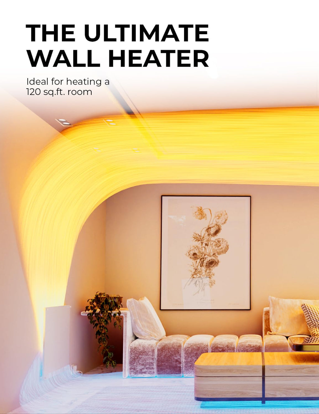 Wall Heater Panel with Thermostat - Electric Wall Mounted Heater for Indoor Use - 400Watt Convection Heater - Perfect
