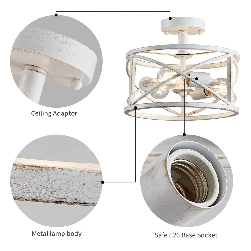 Chandelier 3-Light Vintage Farmhouse Industrial Semi-Flush Mount Ceiling Light Lighting Fixture for Foyer Bedroom