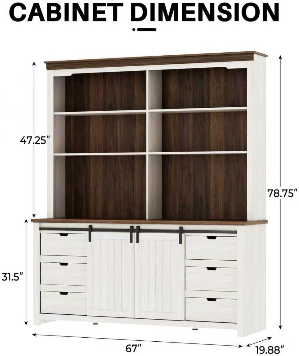 78 * 67" Large Farmhouse Pantry Cabinet with Countertop, Buffet Cabinet,Tall Kitchen Hutch with Partitions and 6