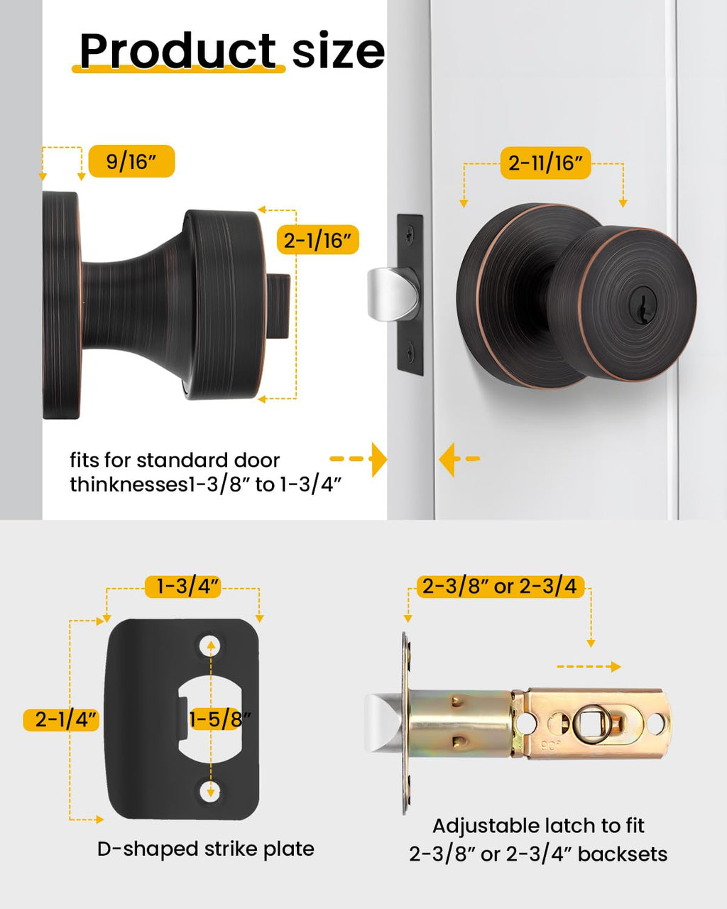 Keyed Alike Entry Oil Rubbed Bronze Exterior Door Knobs 2 Pack