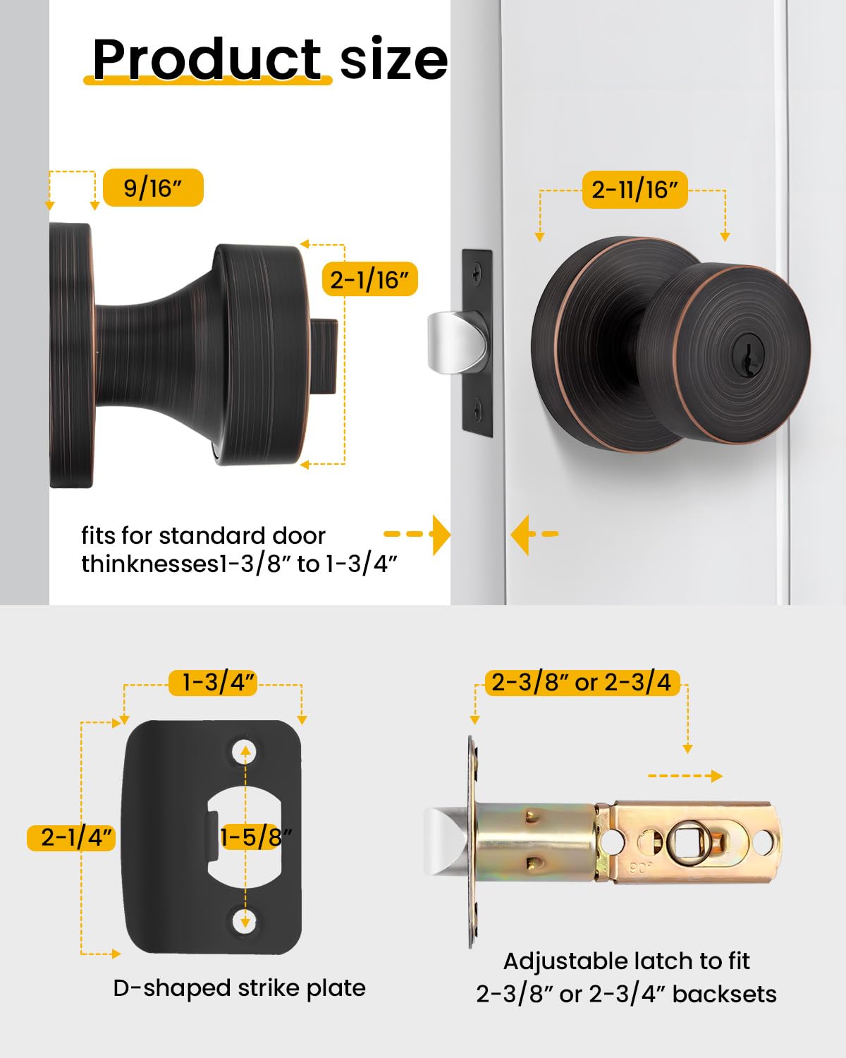 Keyed Alike Entry Oil Rubbed Bronze Exterior Door Knobs 2 Pack