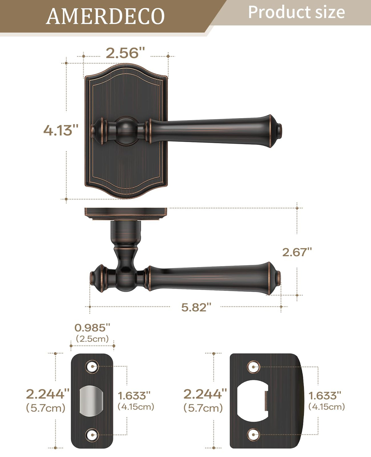 1 Pack Oil Rubbed Bronze Passage Interior Door Handles