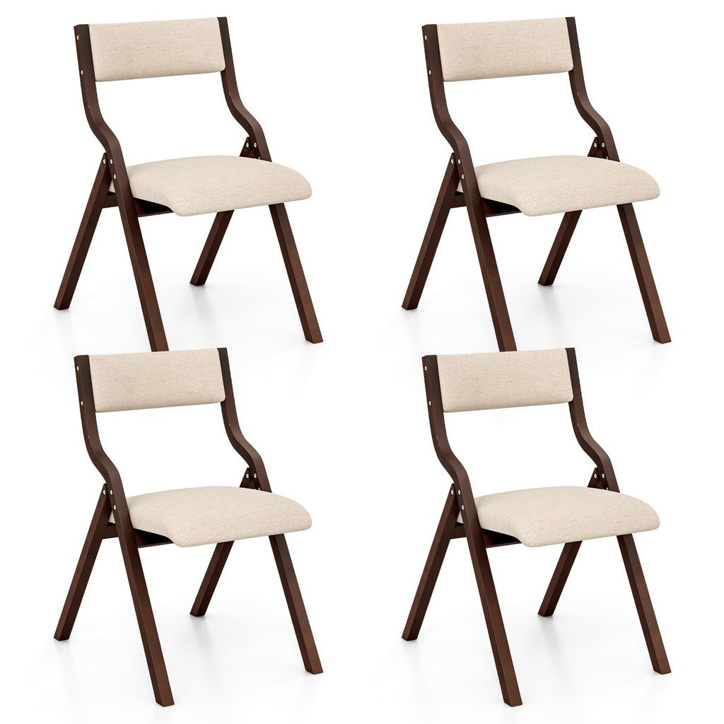 Folding Dining Chairs Set of 4, No Assembly Folding Chairs w/Linen Padded Seats, Wood Foldable Kitchen Chairs, Easy