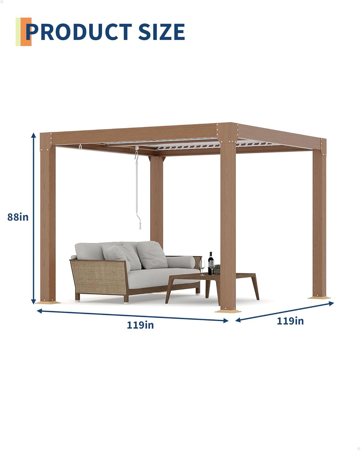 Louvered Pergola 10 ft x10', Outdoor Pergola with Adjustable Louvered Roof, Reinforced Aluminum Frame