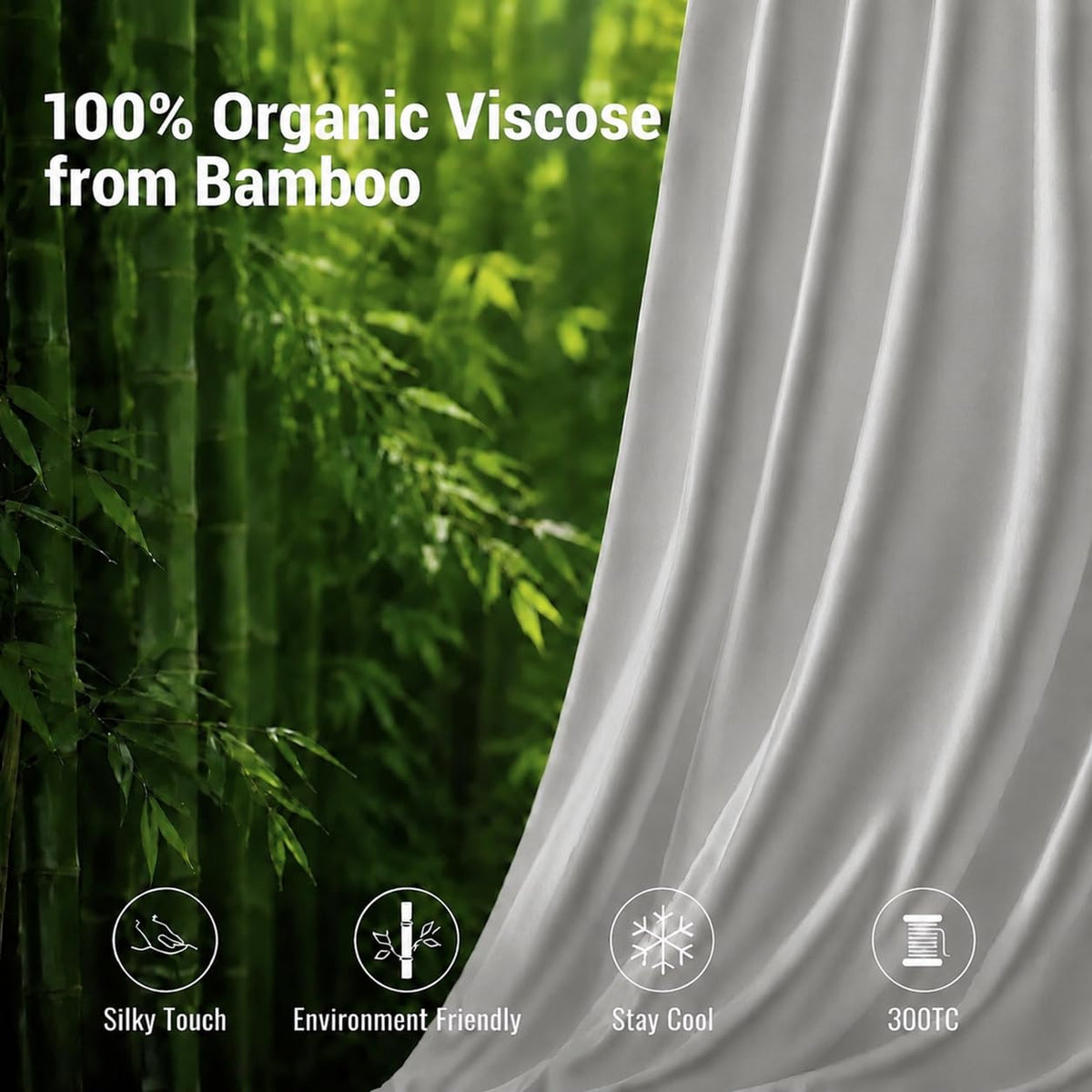 Duvet Cover Set 3 Pieces, 100% Organic Viscose derived from Bamboo, Luxuriously Soft & Cooling, 1 Duvet Cover