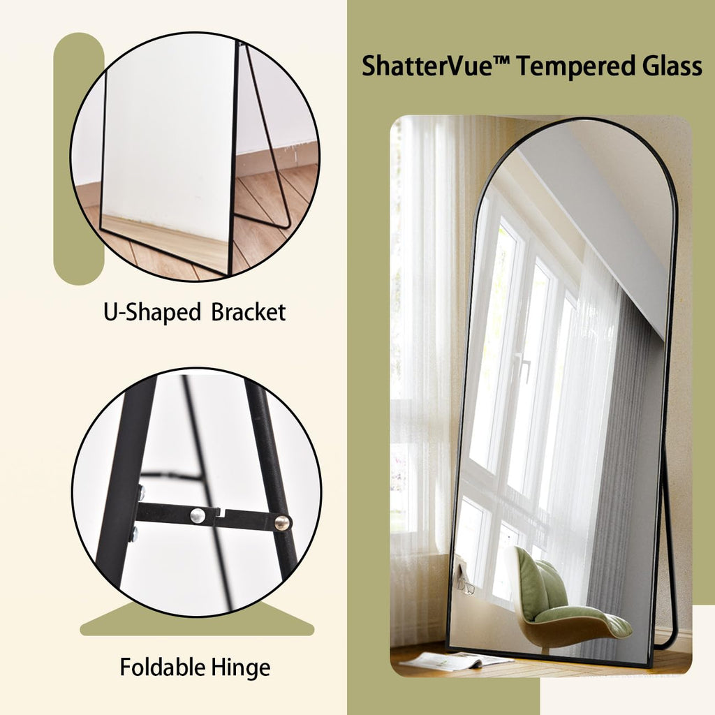 71" x 30" Arch Floor Length Mirror with Stand, Black