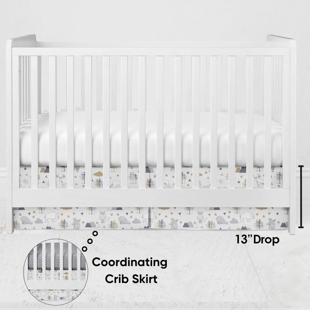 Woodlands Grey/Beige Neutral Cotton Crib/Toddler Neutral Cotton Crib Skirt Dust Ruffle, Beige/Grey
