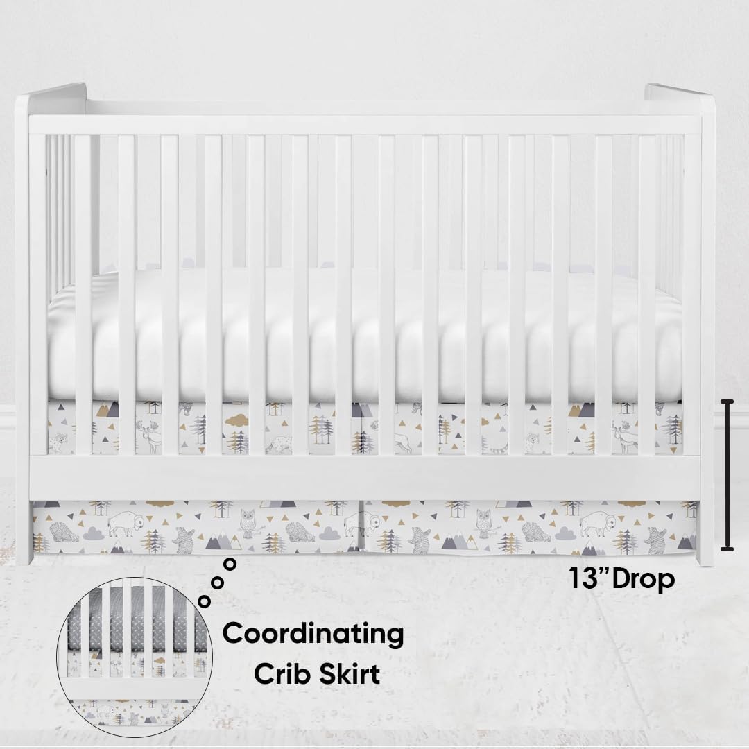 Woodlands Grey/Beige Neutral Cotton Crib/Toddler Neutral Cotton Crib Skirt Dust Ruffle, Beige/Grey