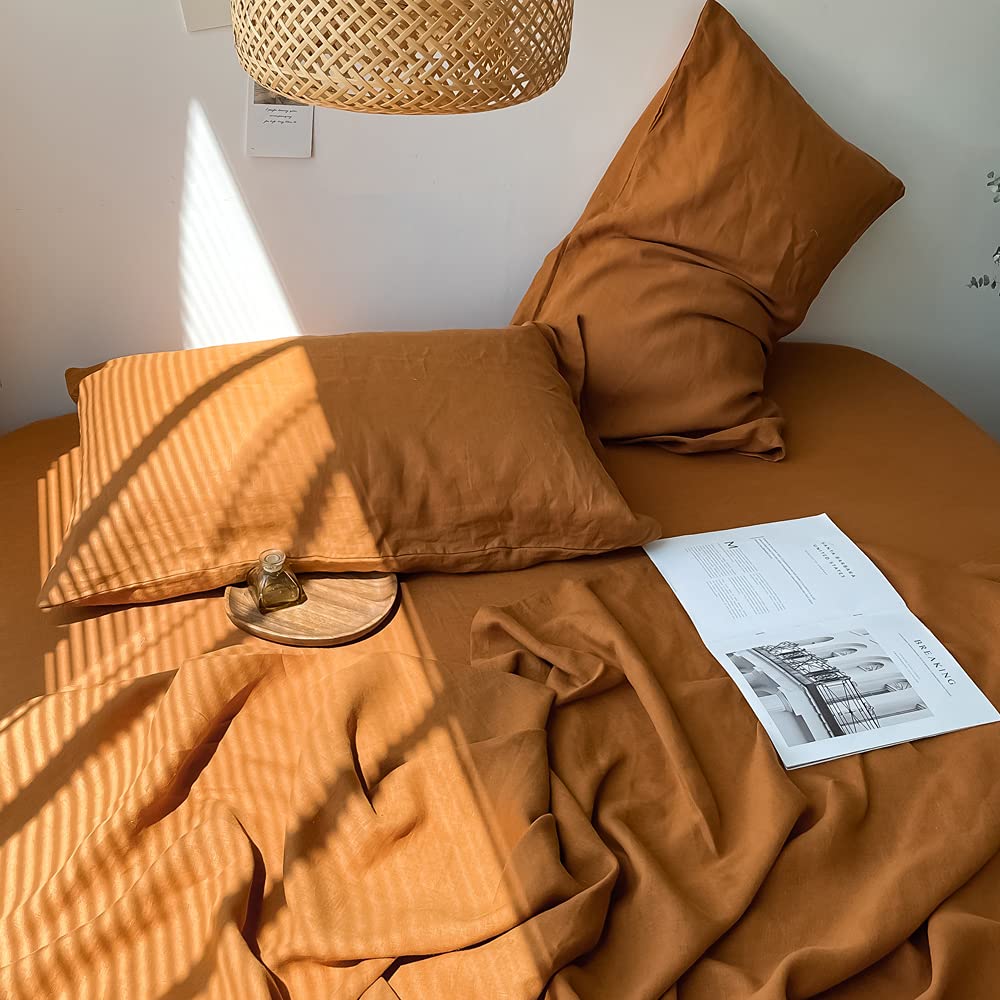 100% Linen Pillowcases 1 Pair Basic Style Envelope Overlap Closure French Natural Washed Flax Shams Set of 2
