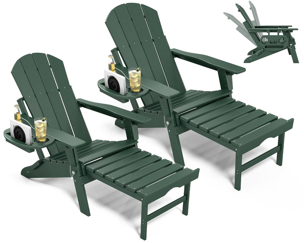 Adjustable Adirondack Chair Set of 2 with Retractable Ottoman