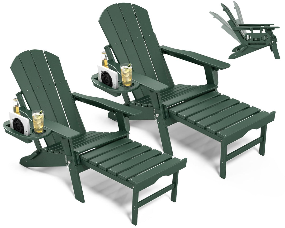 Adjustable Adirondack Chair Set of 2 with Retractable Ottoman