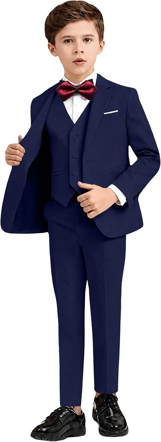 Boy's Formal Suit Set, Slim Fit Suits for Kids, 5 Pieces Boys Tuxedo Set