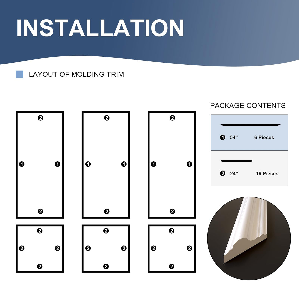 Peel and Stick Wall Molding Kit 6-Frame Pre-Made, Ready-to-Assemble Wall Moulding Panel Frame, Self-Adhesive