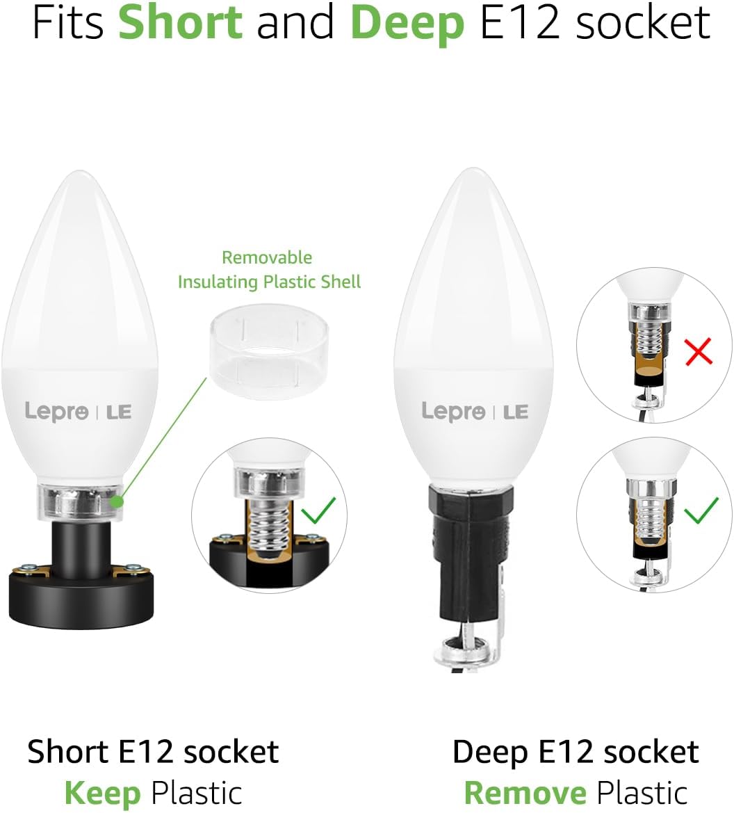 E12 LED Candelabra Light Bulbs, 5000K Daylight, 40W Equiv, 6 Pack