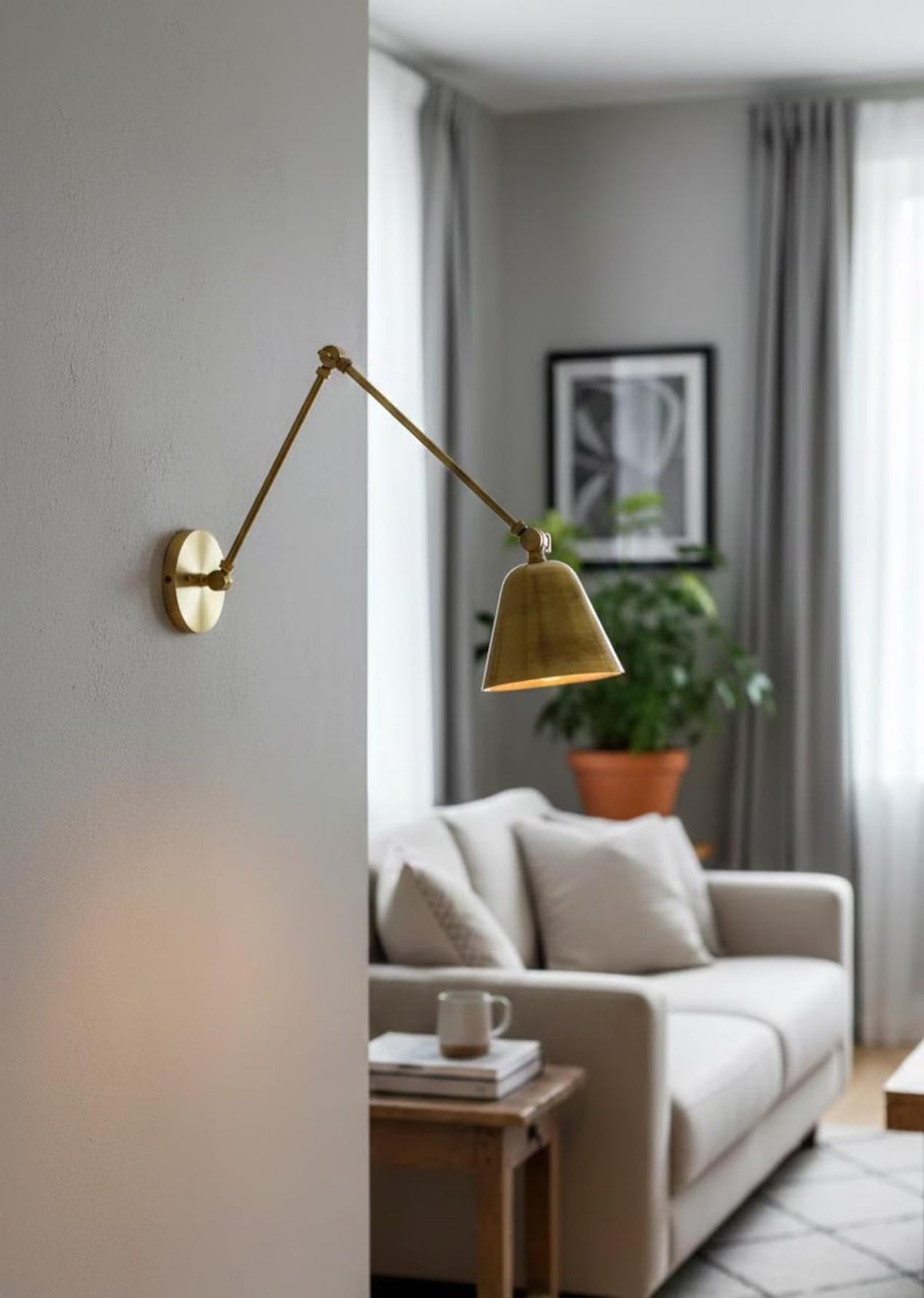Adjustable Brass Swing Arm Wall Sconce - Mid-Century Modern Wall Light Fixture, Articulating Arm Wall Lamp, Solid