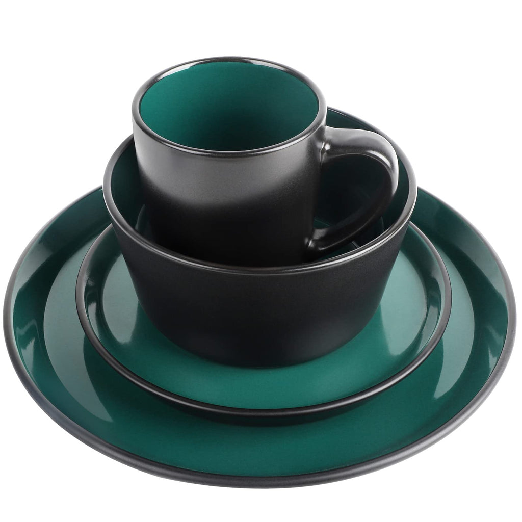 Plates and Bowls Sets, 16 Pieces Dinnerware Sets, Dishes Set for 4, Christmas, Kitchen Set is Home Essentials, Dark
