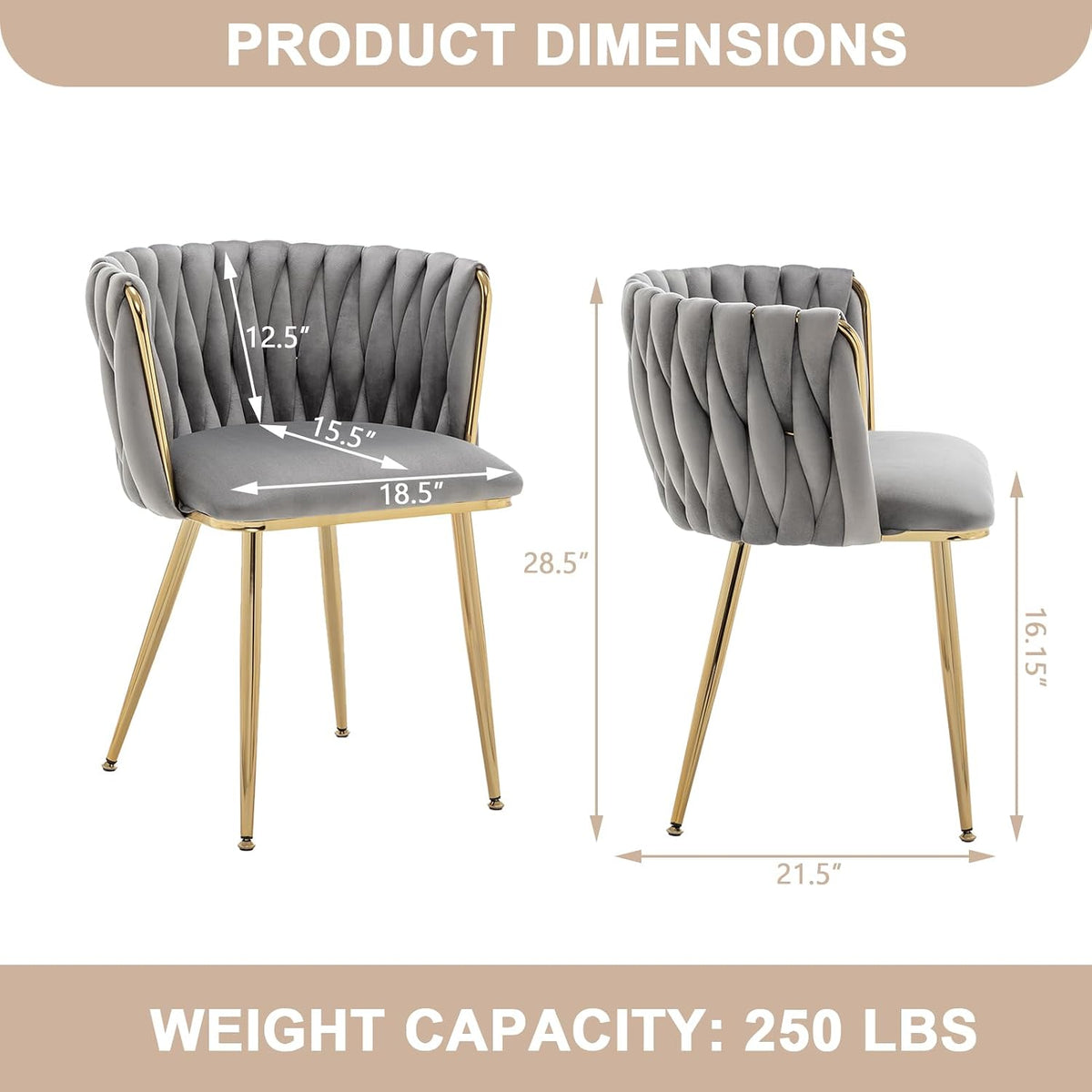 Grey Velvet Dining Chairs Set of 4, Modern Upholstered Dining Room Chairs with Gold Metal Legs, Luxury Barrel Dining