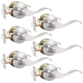 6 Pack Passage Lever Door Handle Brushed Nickel Wave Door Levers Interior Door Handles for Closet Keyless Indoor Door