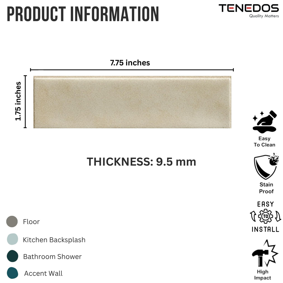 Matte Ivory Porcelain Subway Tile - 2"x8" Wall and Floor, Backsplash , Shower, Fireplace Accent - Great for