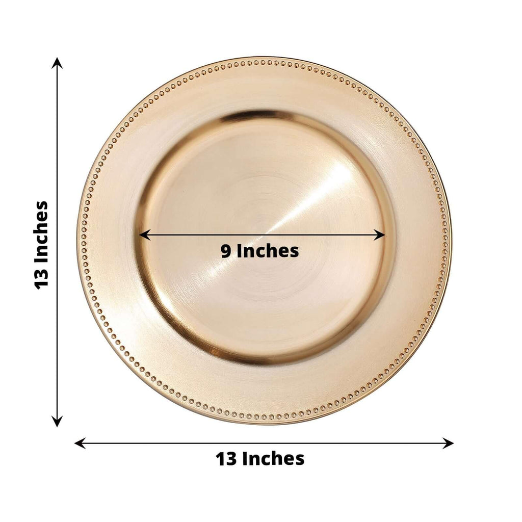 12 pcs 13" Gold Beaded Round Charger Plates for Tabletop Decor Holiday Wedding Catering Event Decoration