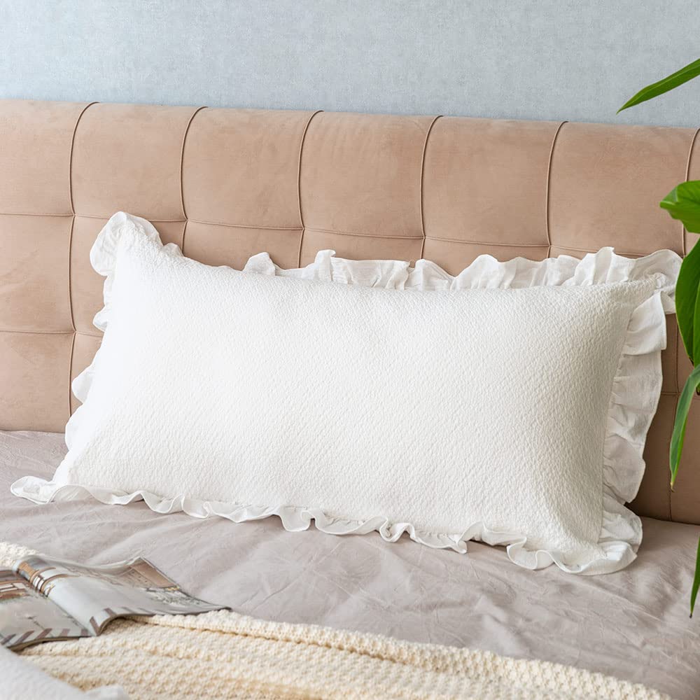 Pillow Shams Set of 2 Pure Cotton Champray Ruffled Edge, Thick and Solid Washed Dobby Heavy Fabric Standard 20x26