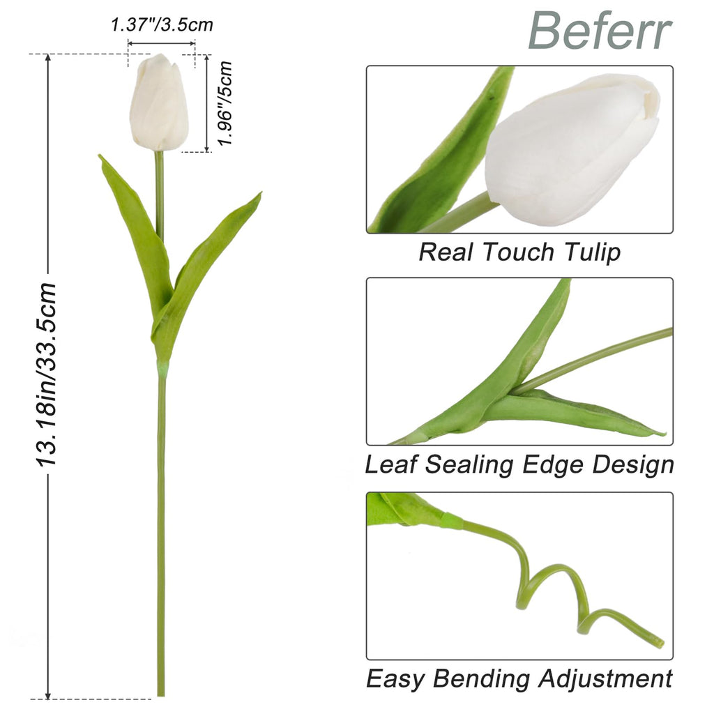 White Tulips Artificial Flowers 18Pcs Faux Silk Tulip Real Touch Tulip Fake Flowers Bouquets Arrangements for