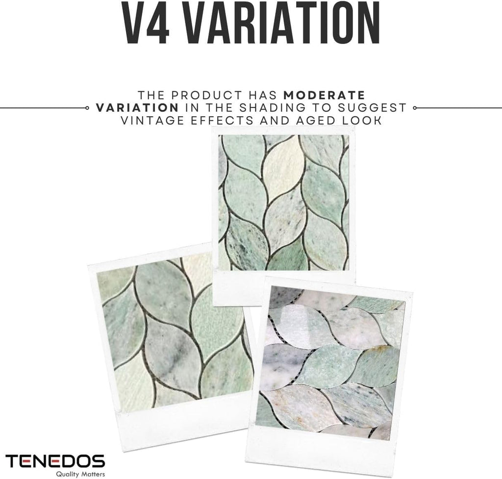 Ming Green Polished Leaf Marble Mosaic Tile - 2 Sheets