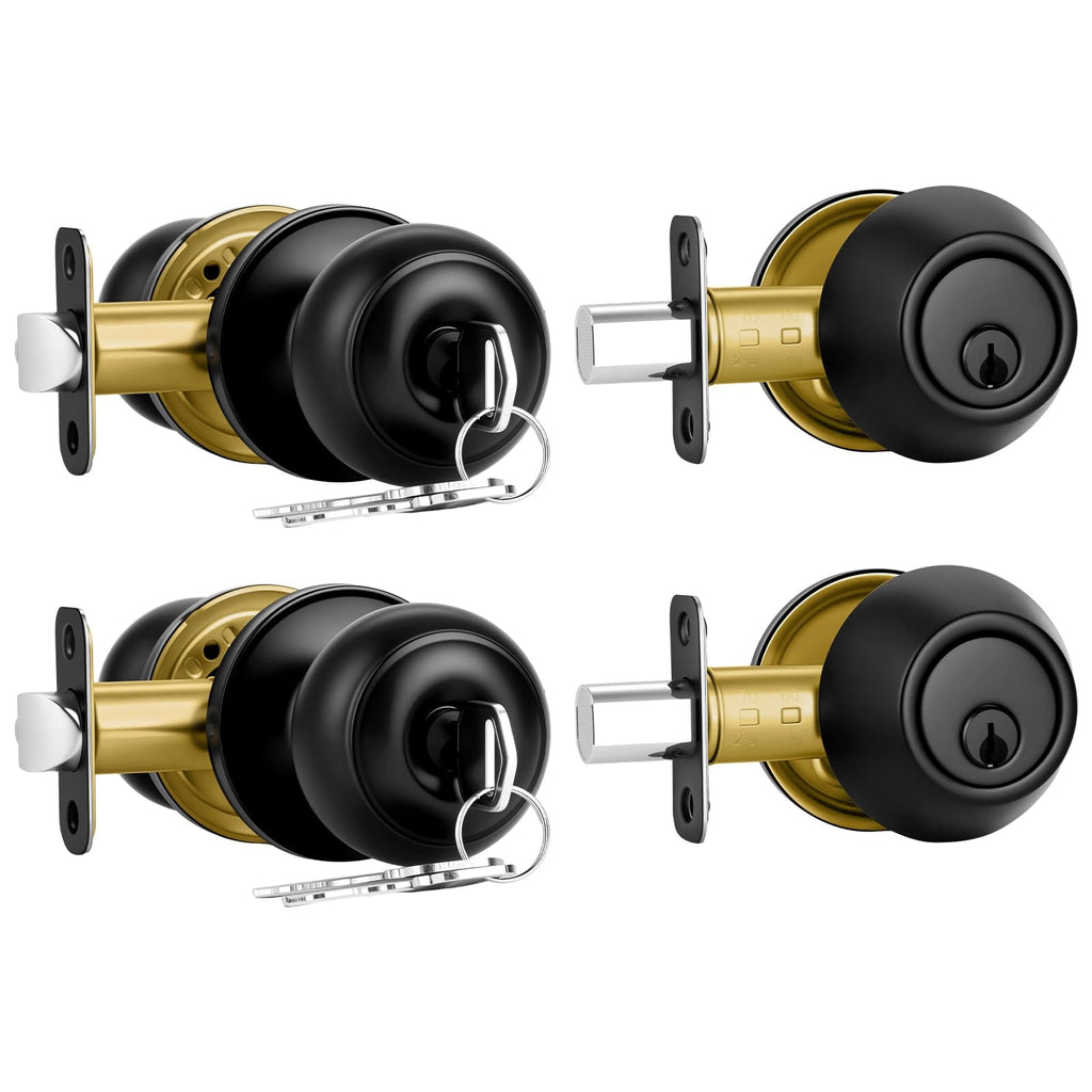 2 Pack Front Door Lock Set Matte Black, Exterior Door Lock Set with Deadbolt, Single Cylinder Deadbolt Lock and Door