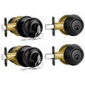 2 Pack Front Door Lock Set Matte Black, Exterior Door Lock Set with Deadbolt, Single Cylinder Deadbolt Lock and Door